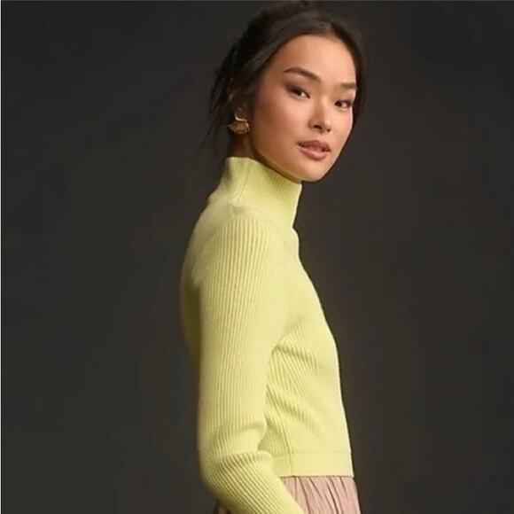 EUC Anthropologie Thea Twofer Sweater Dress Small Yellow Tan Maxi Ribbed Knit S - Picture 11 of 15